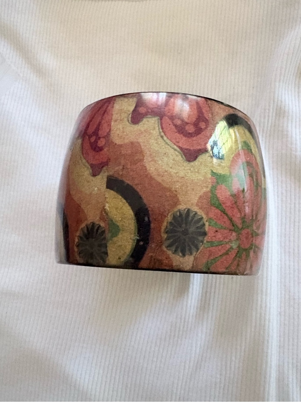 Boho Multicolor Floral Pattern Cuff Bracelet.